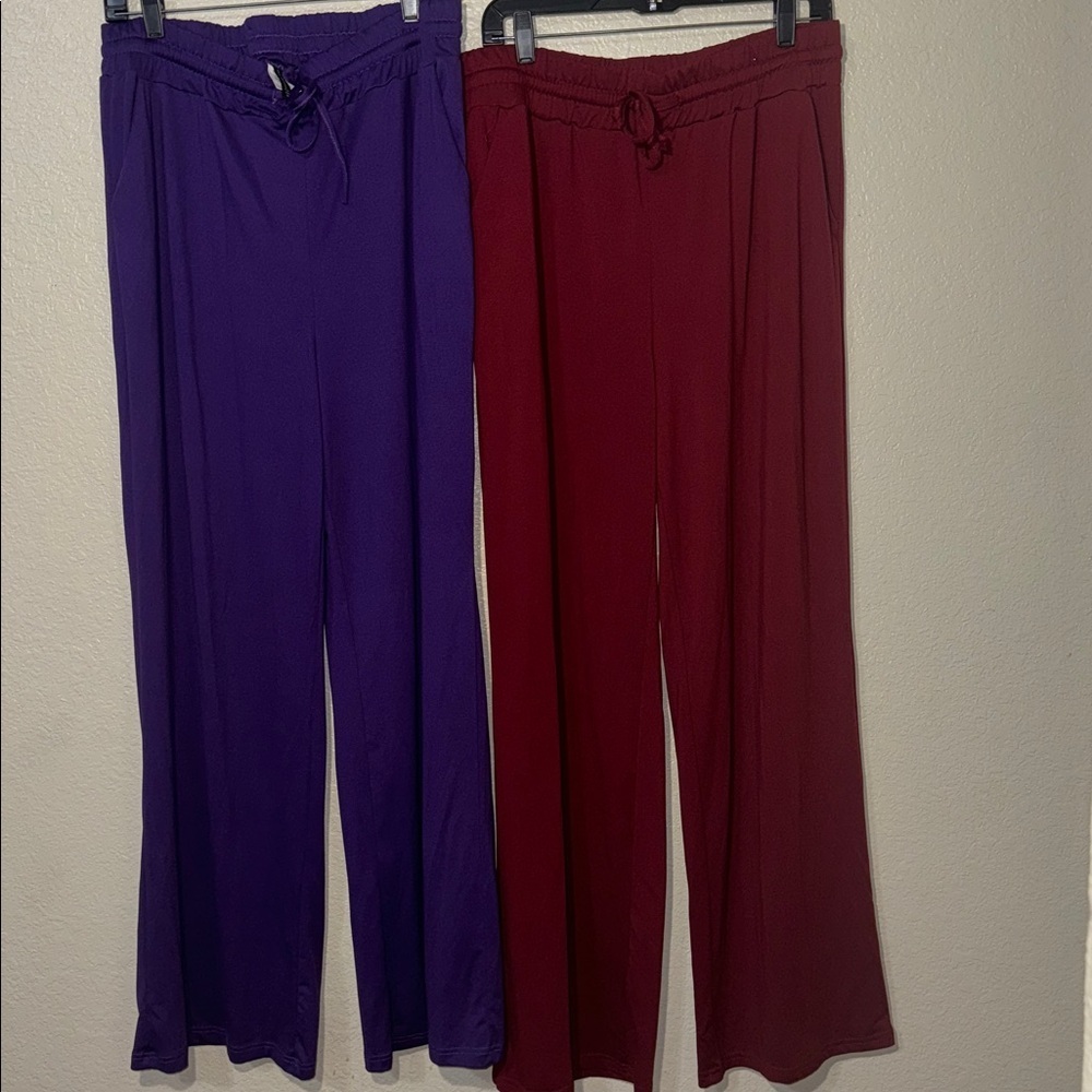 Sarin Mathews Women’s XXL Wide Leg Pants Bundle 2 Pair Purple Maroon Casual